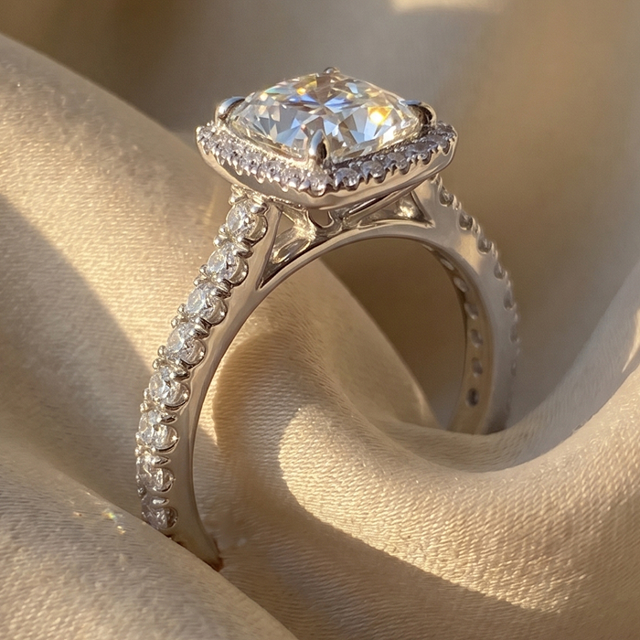 Cushion halo engagement ring