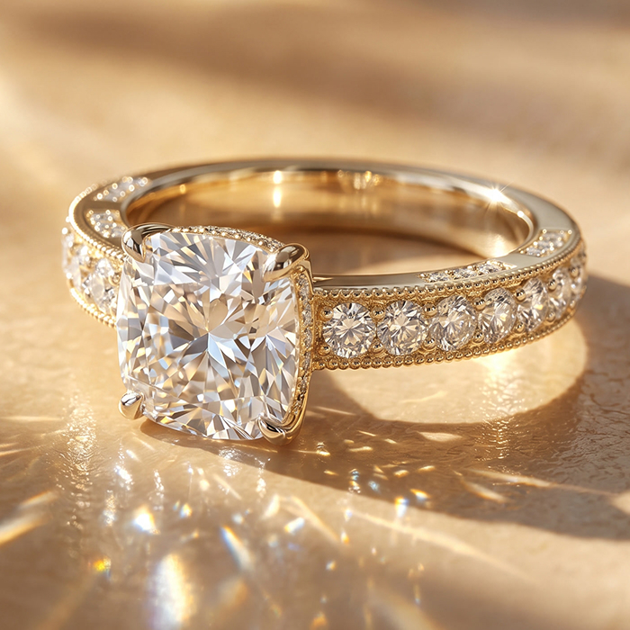 Cushion vintage engagement ring