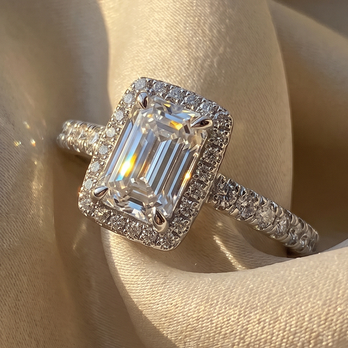 Emerald halo engagement ring