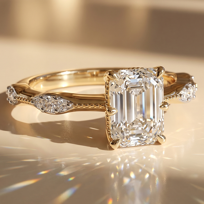 Emerald vintage engagement ring