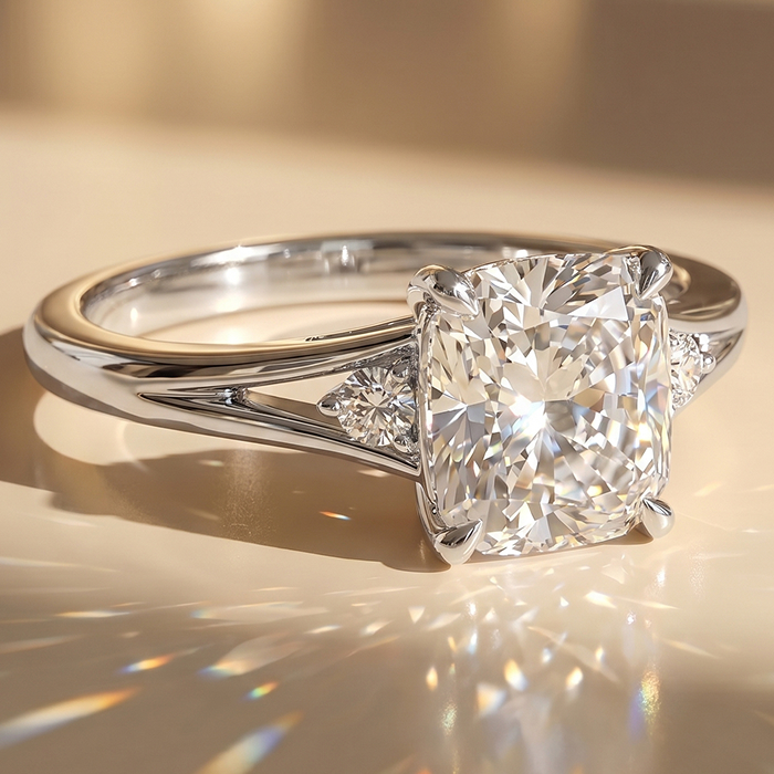 Platinum cushion engagement ring