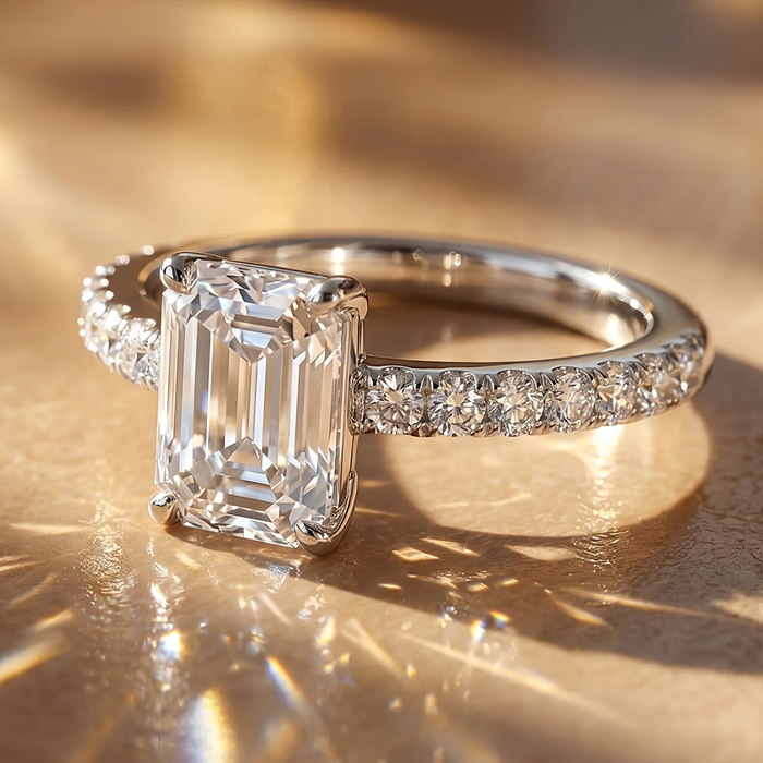 Platinum emerald engagement ring