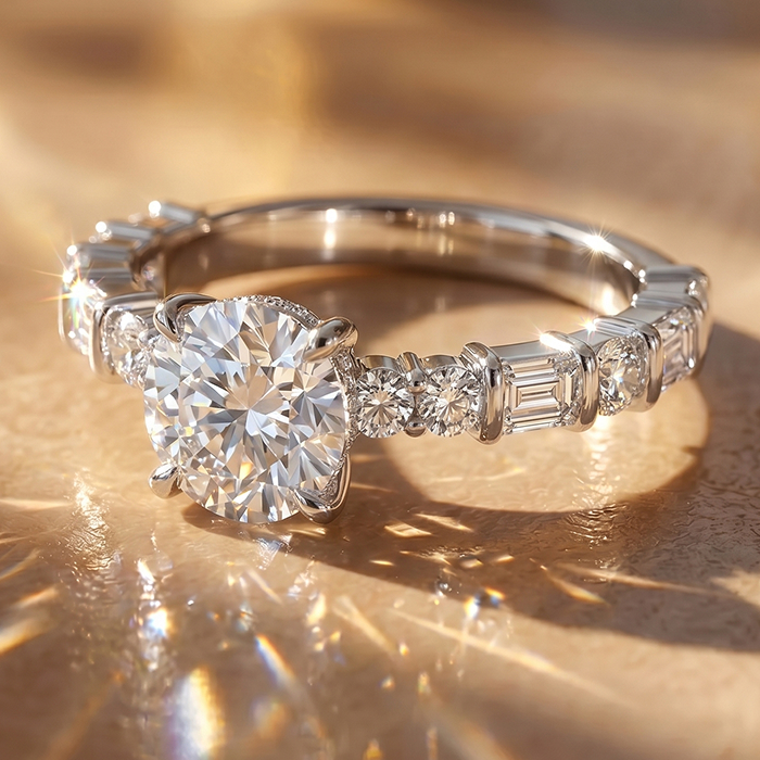 Round hidden halo engagement ring